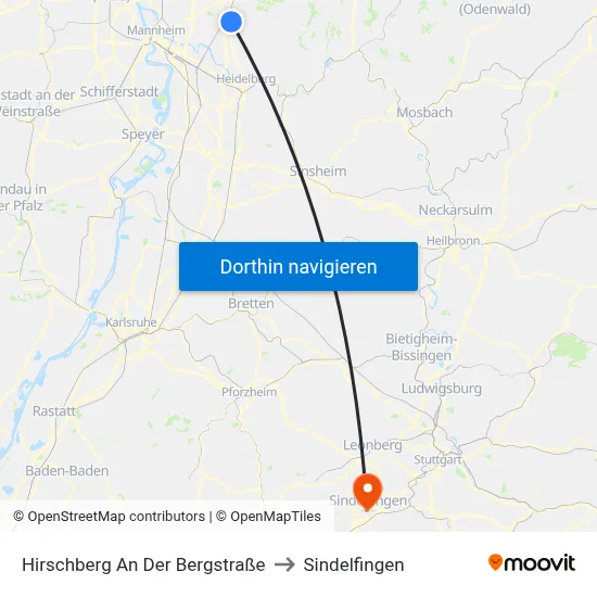 Hirschberg An Der Bergstraße to Sindelfingen map