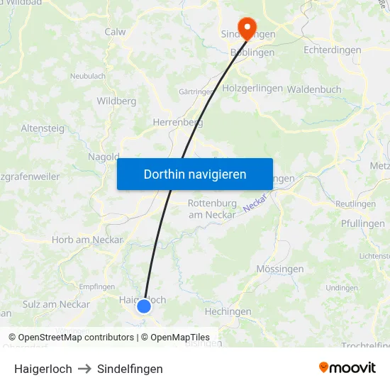 Haigerloch to Sindelfingen map