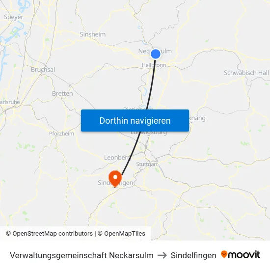 Verwaltungsgemeinschaft Neckarsulm to Sindelfingen map