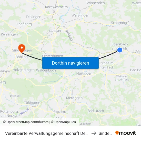 Vereinbarte Verwaltungsgemeinschaft Der Stadt Ebersbach An Der Fils to Sindelfingen map