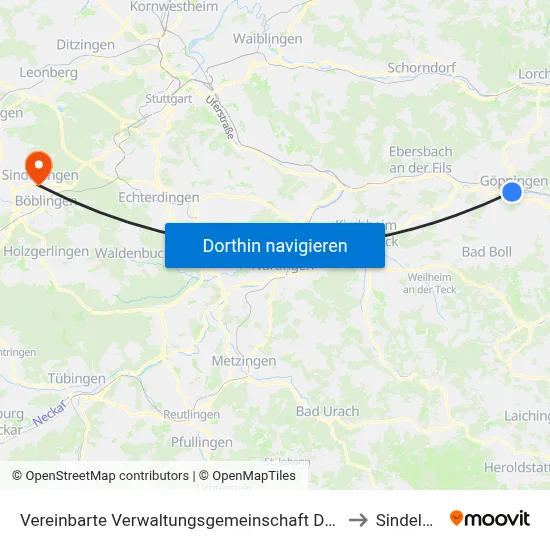 Vereinbarte Verwaltungsgemeinschaft Der Stadt Göppingen to Sindelfingen map