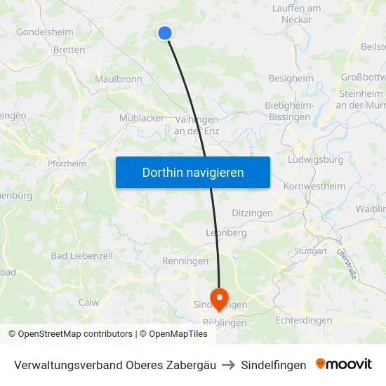 Verwaltungsverband Oberes Zabergäu to Sindelfingen map