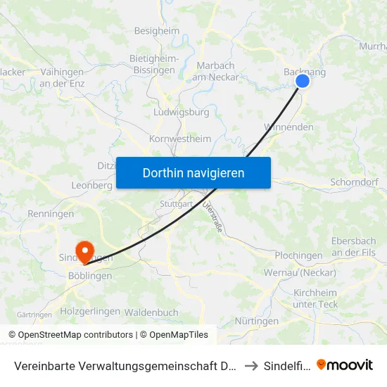 Vereinbarte Verwaltungsgemeinschaft Der Stadt Backnang to Sindelfingen map