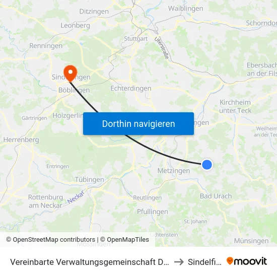 Vereinbarte Verwaltungsgemeinschaft Der Stadt Neuffen to Sindelfingen map