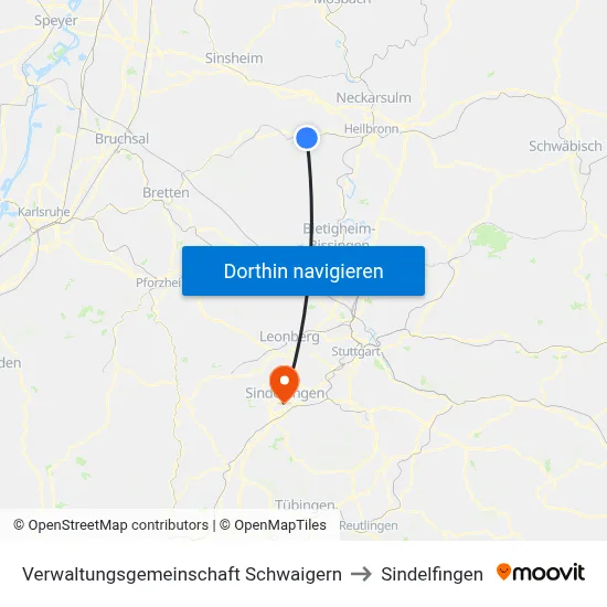 Verwaltungsgemeinschaft Schwaigern to Sindelfingen map