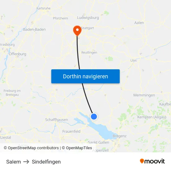 Salem to Sindelfingen map