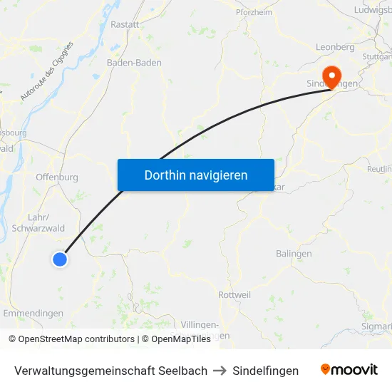 Verwaltungsgemeinschaft Seelbach to Sindelfingen map