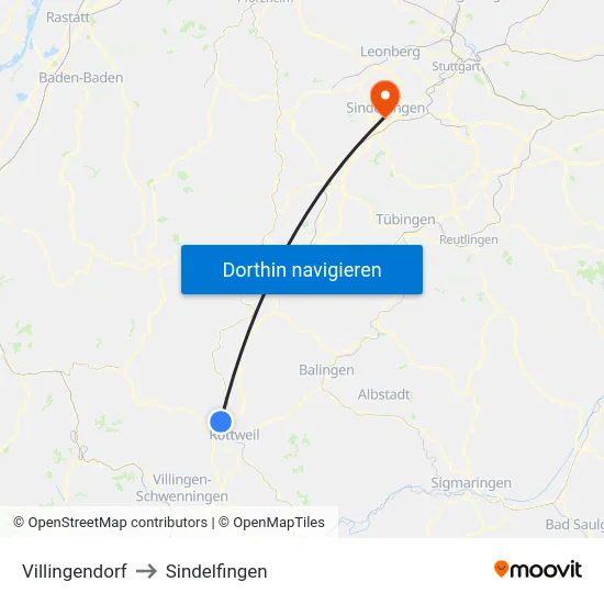 Villingendorf to Sindelfingen map
