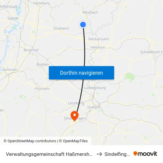 Verwaltungsgemeinschaft Haßmersheim to Sindelfingen map