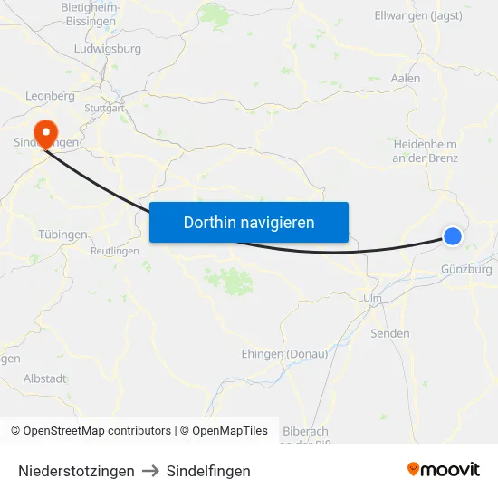 Niederstotzingen to Sindelfingen map
