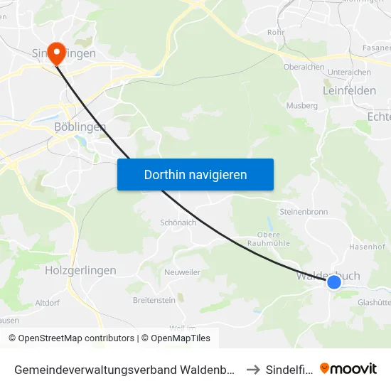Gemeindeverwaltungsverband Waldenbuch/Steinenbronn to Sindelfingen map