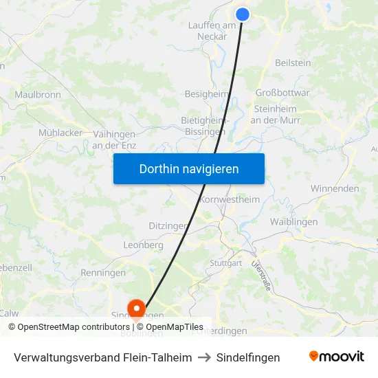 Verwaltungsverband Flein-Talheim to Sindelfingen map