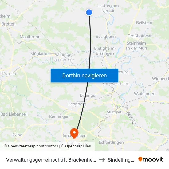 Verwaltungsgemeinschaft Brackenheim to Sindelfingen map