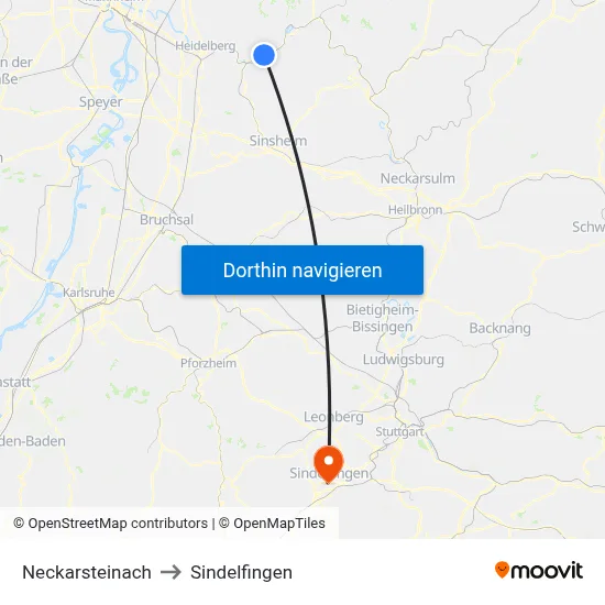 Neckarsteinach to Sindelfingen map