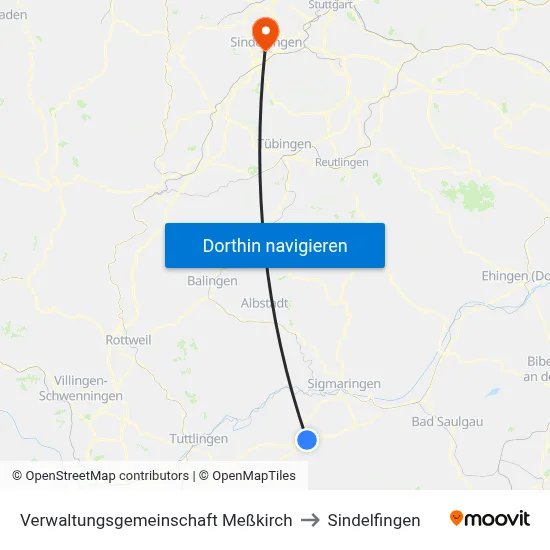 Verwaltungsgemeinschaft Meßkirch to Sindelfingen map