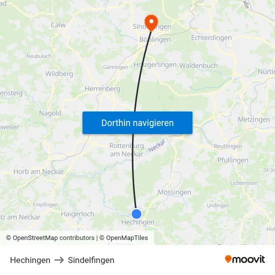 Hechingen to Sindelfingen map