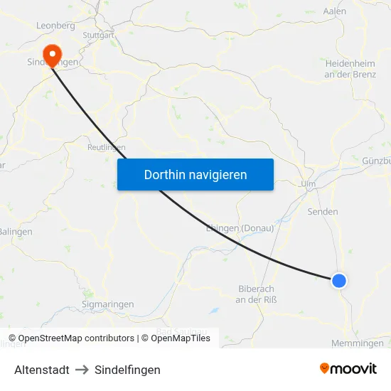 Altenstadt to Sindelfingen map