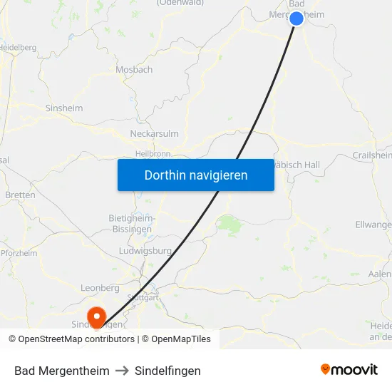 Bad Mergentheim to Sindelfingen map