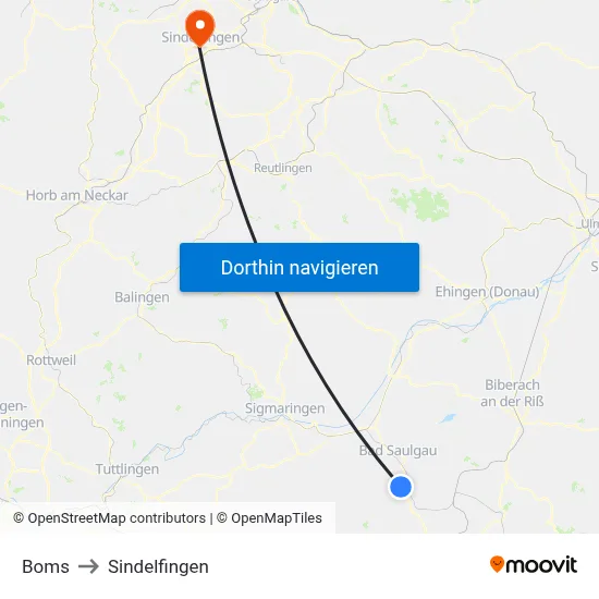 Boms to Sindelfingen map