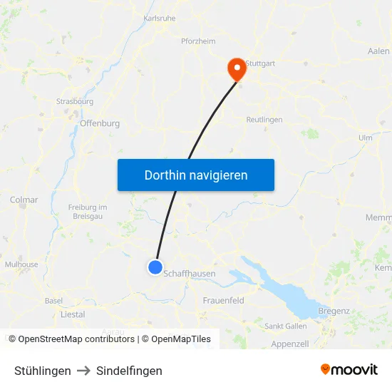Stühlingen to Sindelfingen map