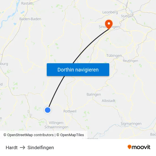 Hardt to Sindelfingen map