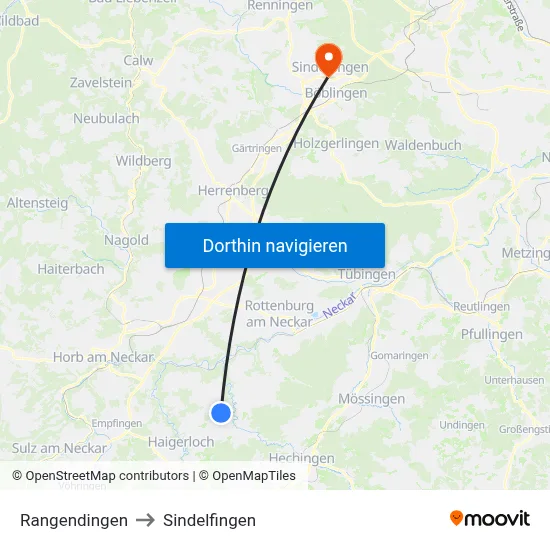 Rangendingen to Sindelfingen map