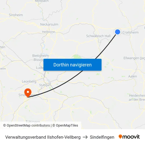 Verwaltungsverband Ilshofen-Vellberg to Sindelfingen map
