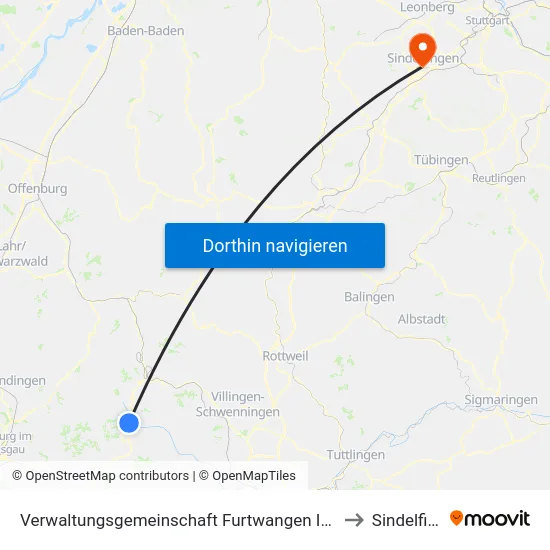 Verwaltungsgemeinschaft Furtwangen Im Schwarzwald to Sindelfingen map