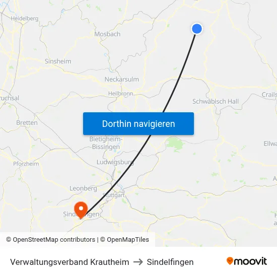 Verwaltungsverband Krautheim to Sindelfingen map