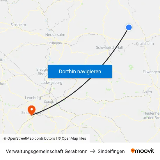 Verwaltungsgemeinschaft Gerabronn to Sindelfingen map