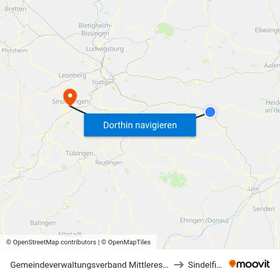 Gemeindeverwaltungsverband Mittleres Fils-Lautertal to Sindelfingen map
