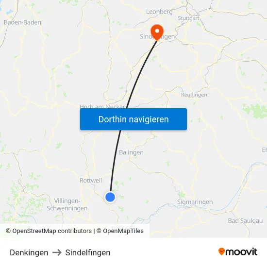 Denkingen to Sindelfingen map