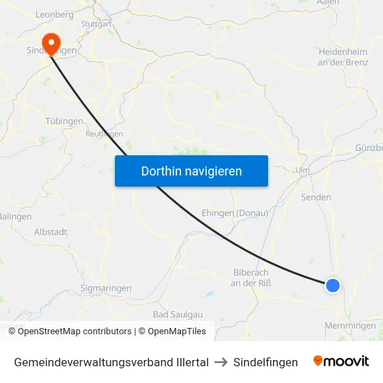Gemeindeverwaltungsverband Illertal to Sindelfingen map
