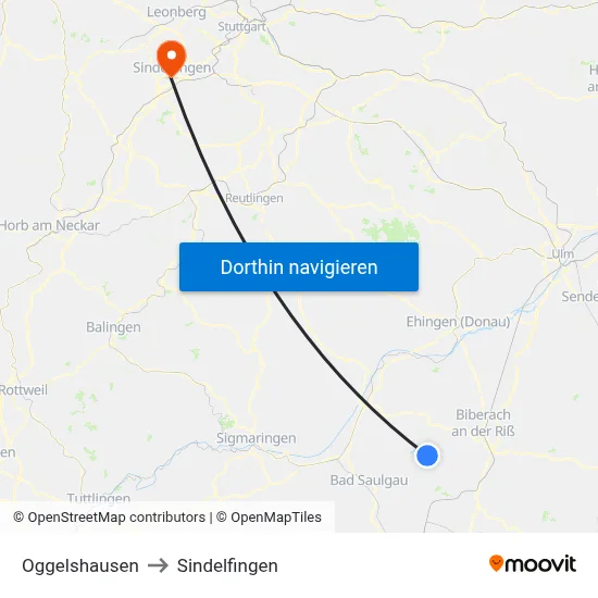 Oggelshausen to Sindelfingen map