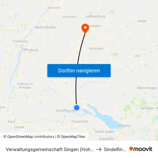Verwaltungsgemeinschaft Singen (Hohentwiel) to Sindelfingen map