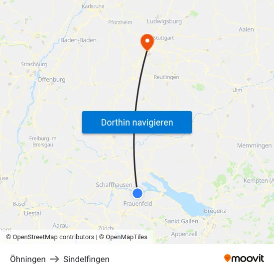 Öhningen to Sindelfingen map