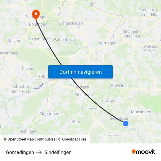 Gomadingen to Sindelfingen map
