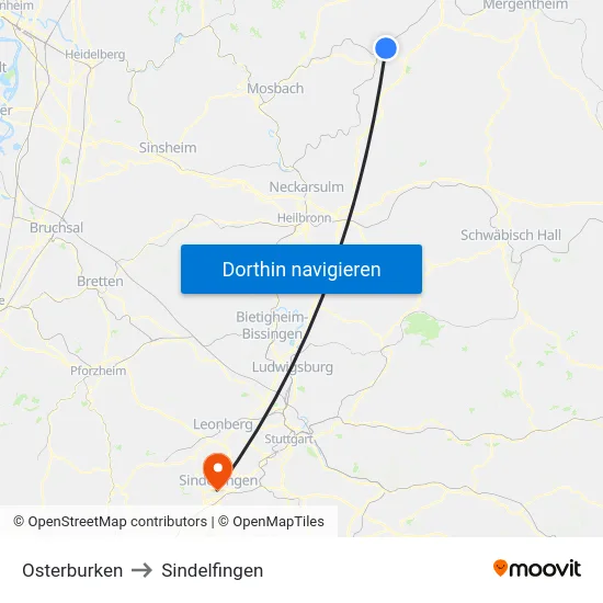 Osterburken to Sindelfingen map