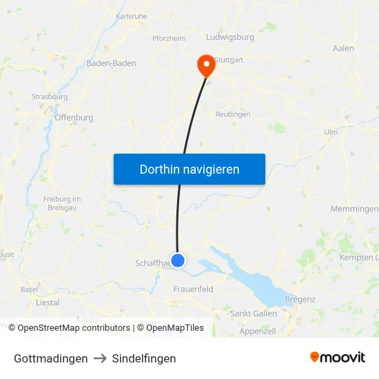 Gottmadingen to Sindelfingen map