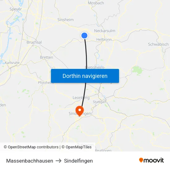 Massenbachhausen to Sindelfingen map