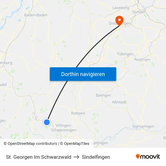 St. Georgen Im Schwarzwald to Sindelfingen map
