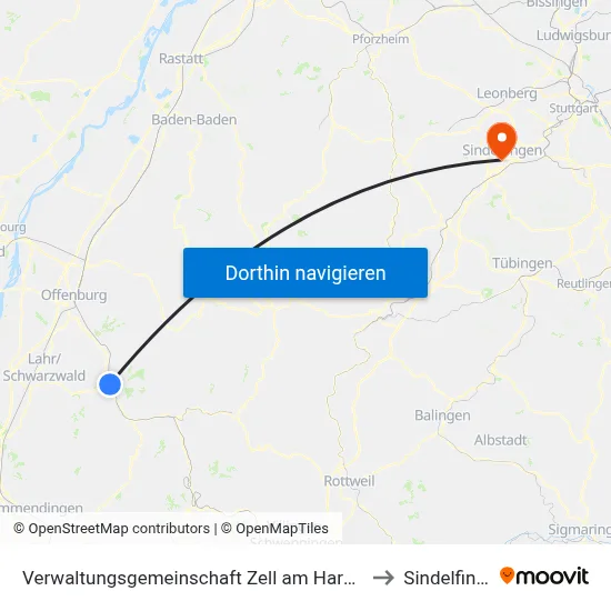 Verwaltungsgemeinschaft Zell am Harmersbach to Sindelfingen map