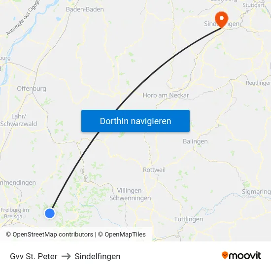 Gvv St. Peter to Sindelfingen map