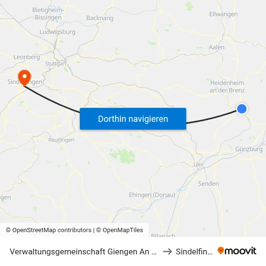 Verwaltungsgemeinschaft Giengen An Der Brenz to Sindelfingen map