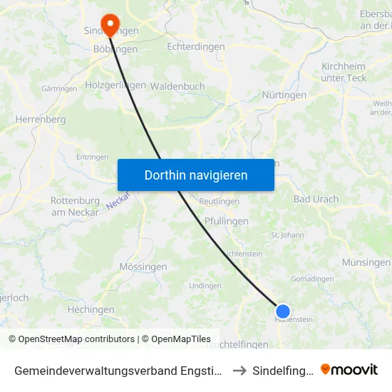 Gemeindeverwaltungsverband Engstingen to Sindelfingen map