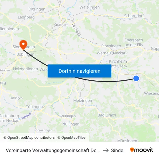 Vereinbarte Verwaltungsgemeinschaft Der Stadt Weilheim An Der Teck to Sindelfingen map