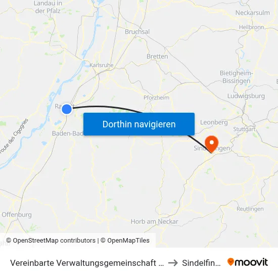Vereinbarte Verwaltungsgemeinschaft Rastatt to Sindelfingen map