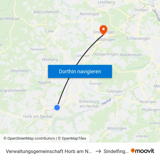Verwaltungsgemeinschaft Horb am Neckar to Sindelfingen map