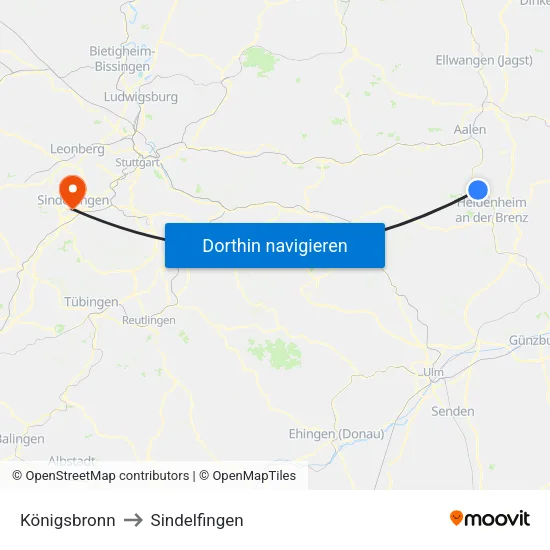 Königsbronn to Sindelfingen map