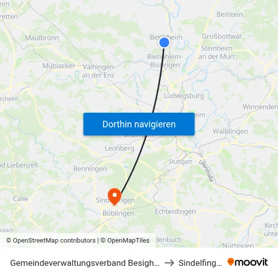 Gemeindeverwaltungsverband Besigheim to Sindelfingen map
